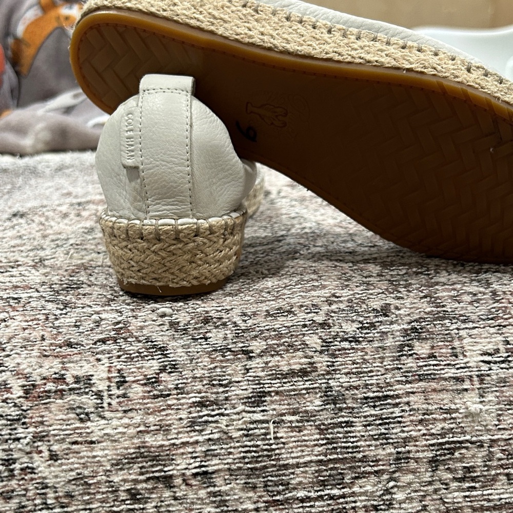 Cole Haan Cloudfeel Espadrilles Chalk White Leather Jute Flats Shoes Size 7 - Picture 5 of 7